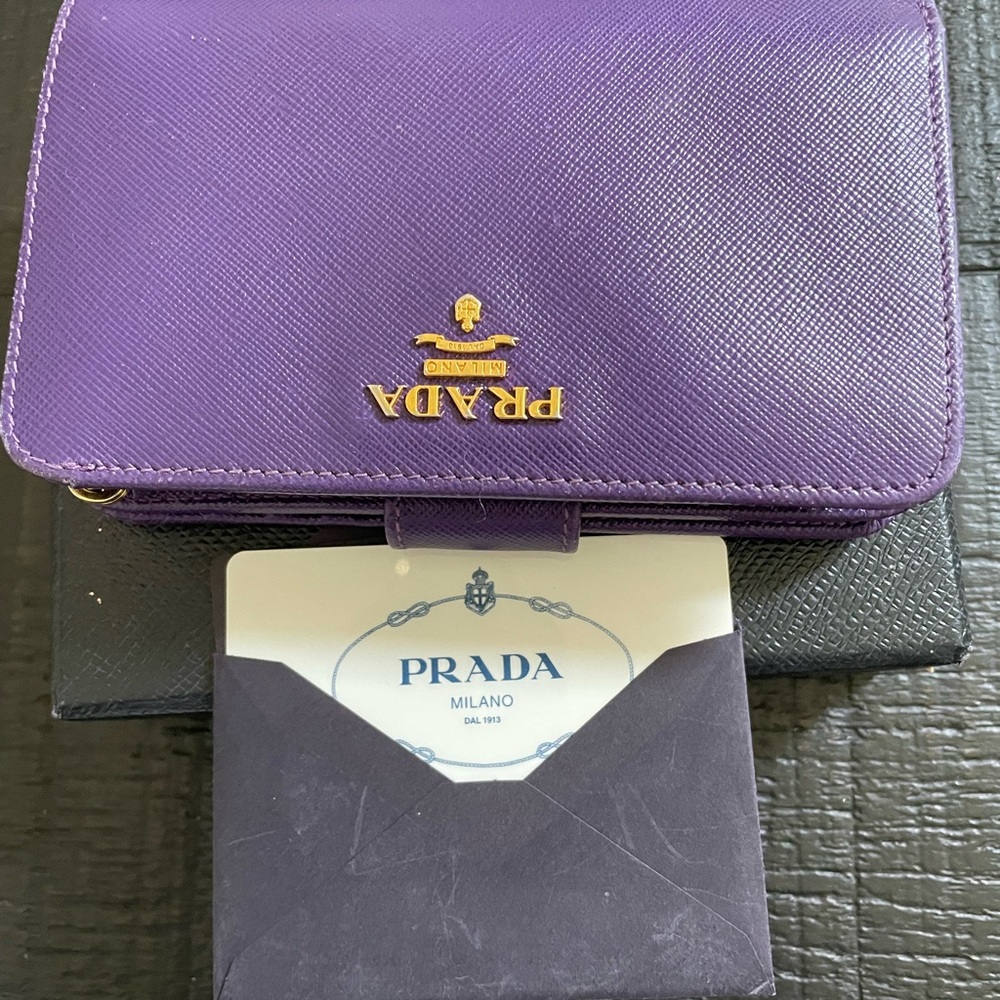 Prada Purple Saffiano Leather Wallet with Gold Logo